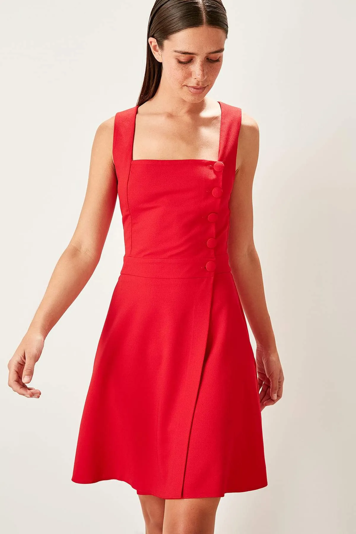 13464 Red Button Wrap Dress