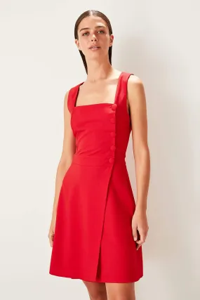 13464 Red Button Wrap Dress