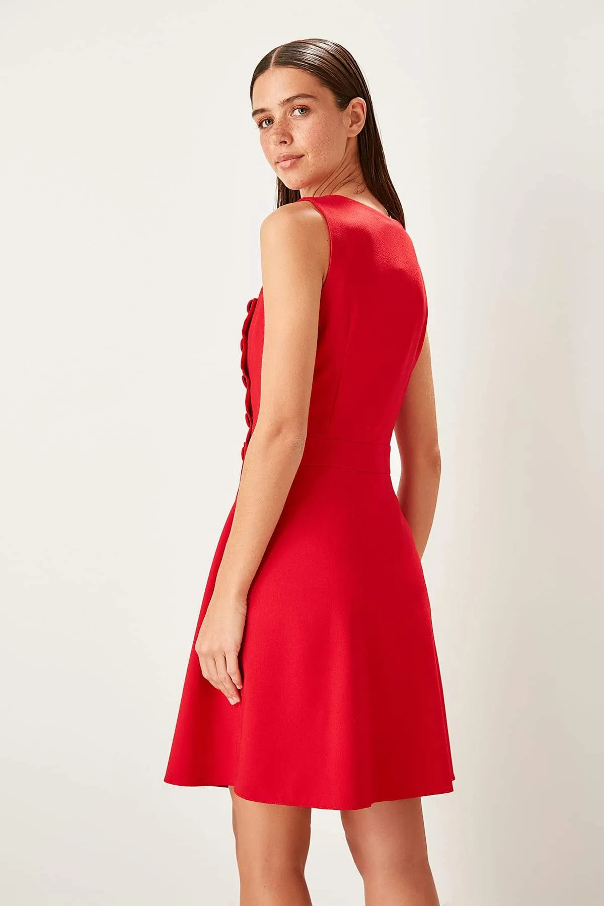 13464 Red Button Wrap Dress