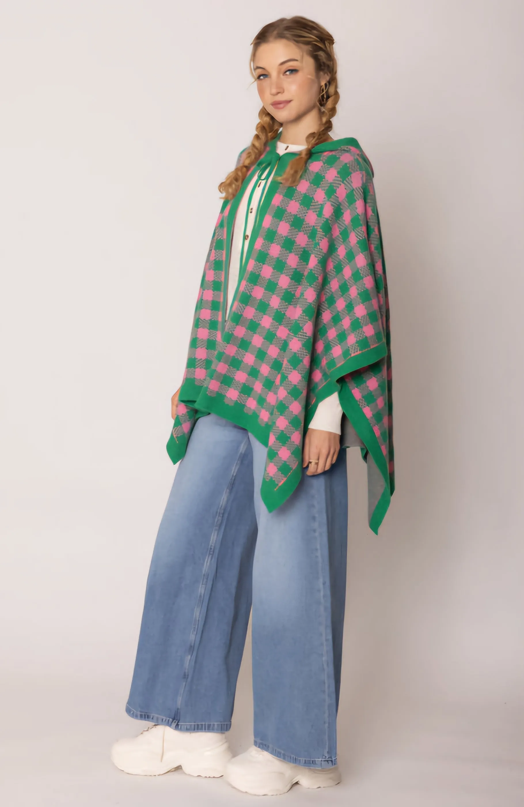 AKA Sorority Checkered Knit Pink and Green Cape