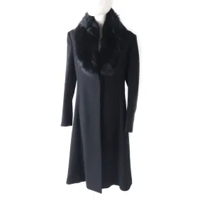 Alice   Olivia Long Coat with Fox Fur Collar, Black