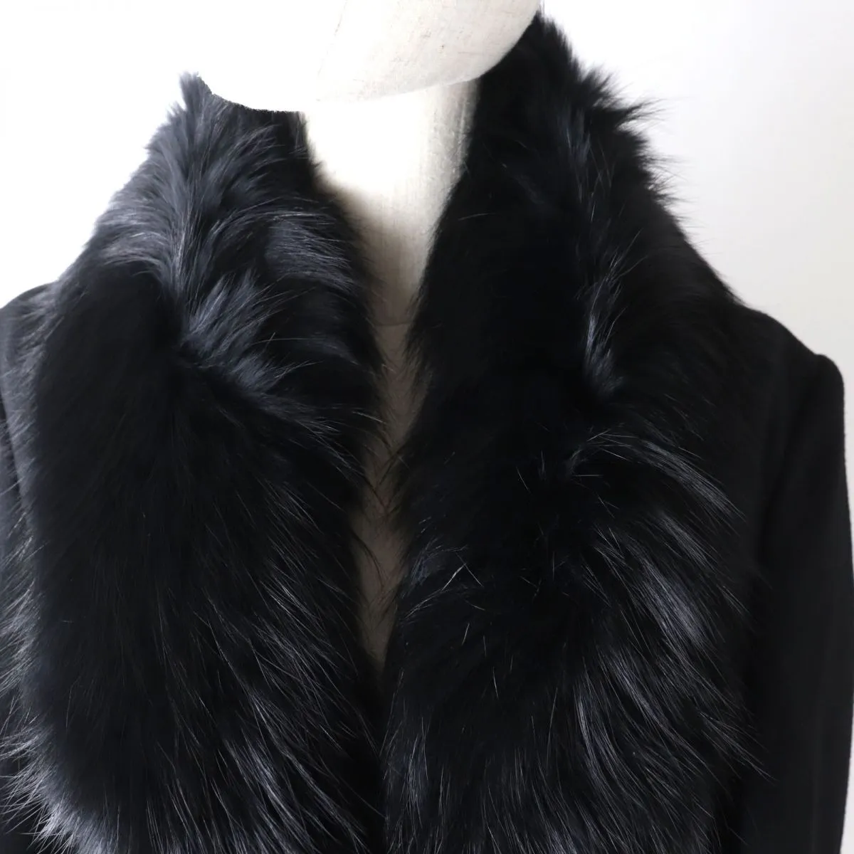 Alice   Olivia Long Coat with Fox Fur Collar, Black