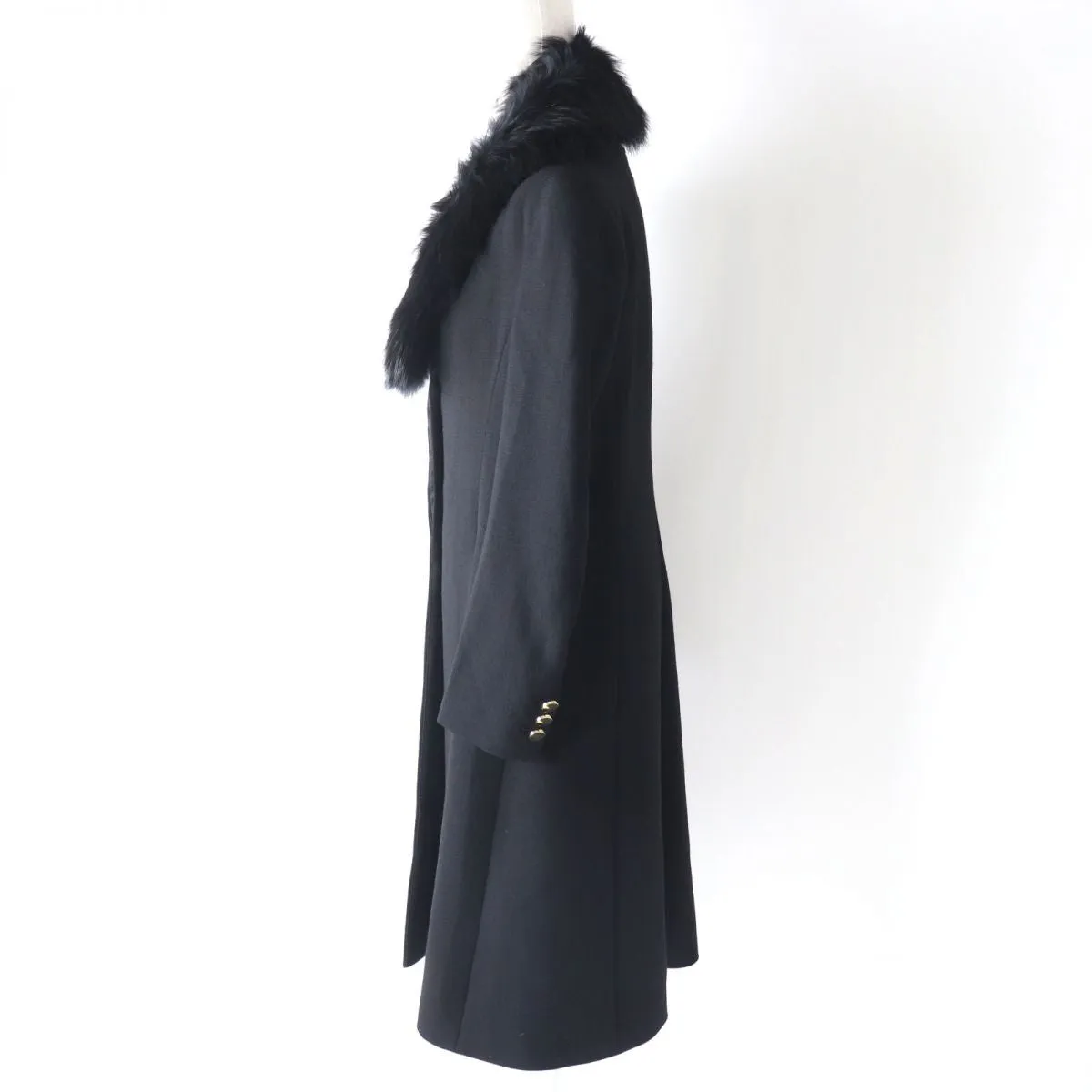 Alice   Olivia Long Coat with Fox Fur Collar, Black