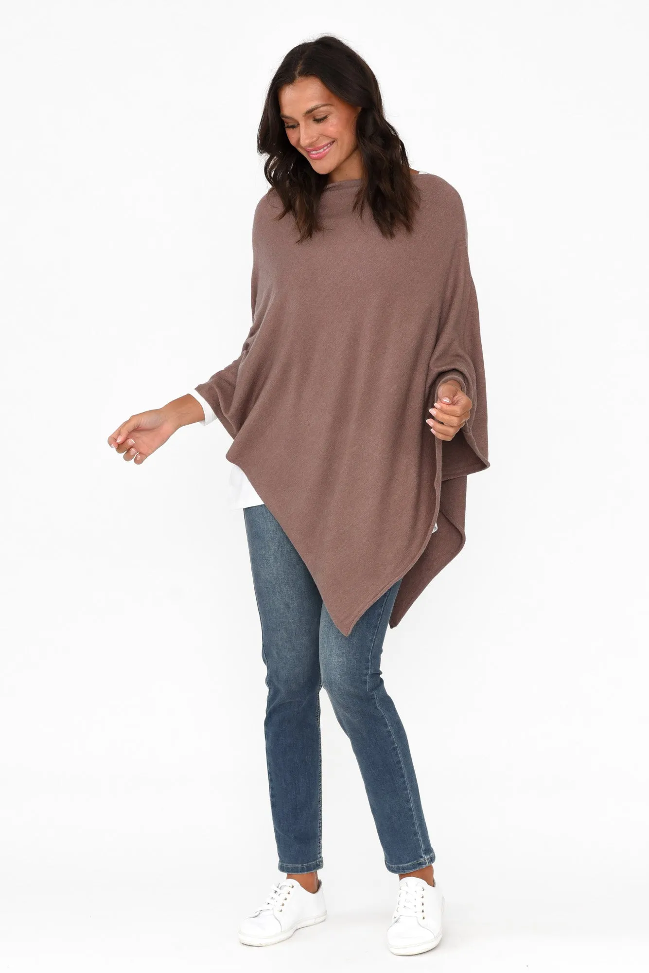 Amy Chocolate Wool Blend Poncho