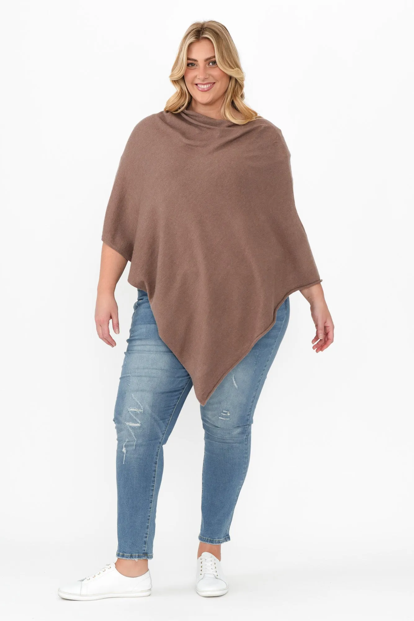 Amy Chocolate Wool Blend Poncho