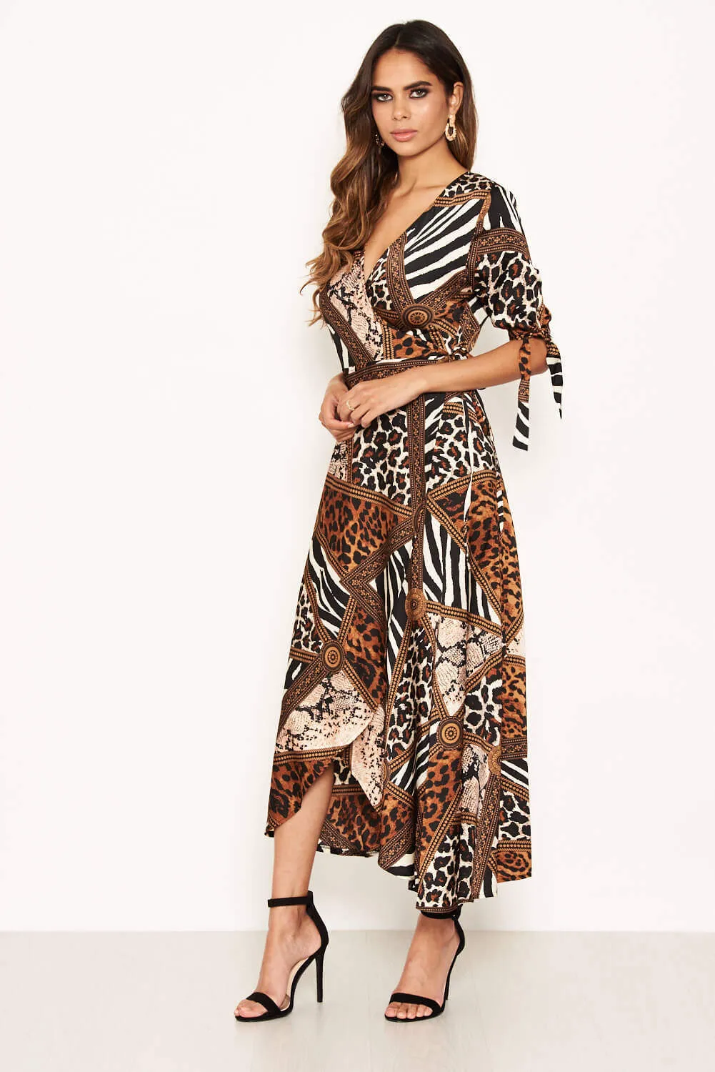 Animal Print Wrap Midi Dress