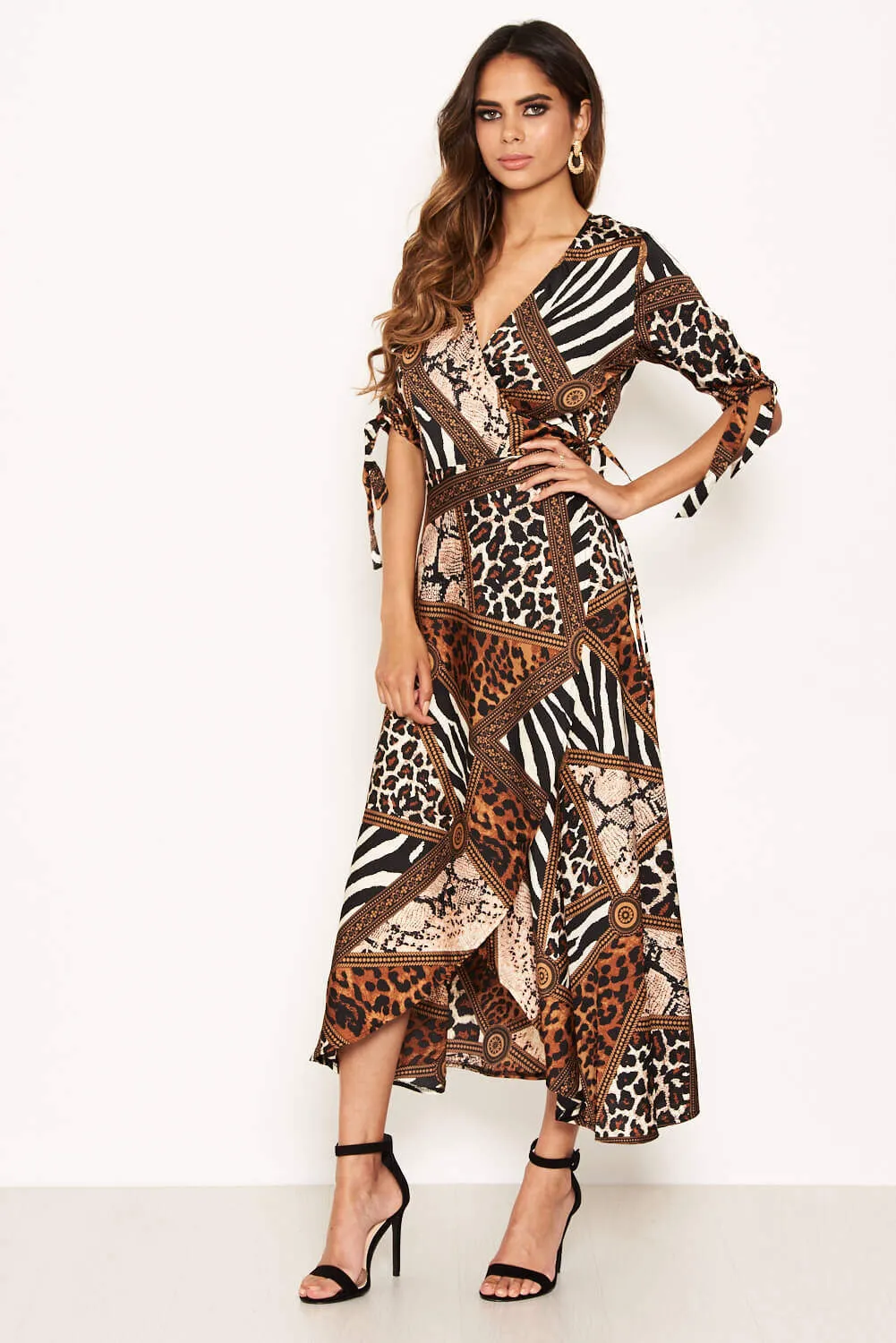 Animal Print Wrap Midi Dress