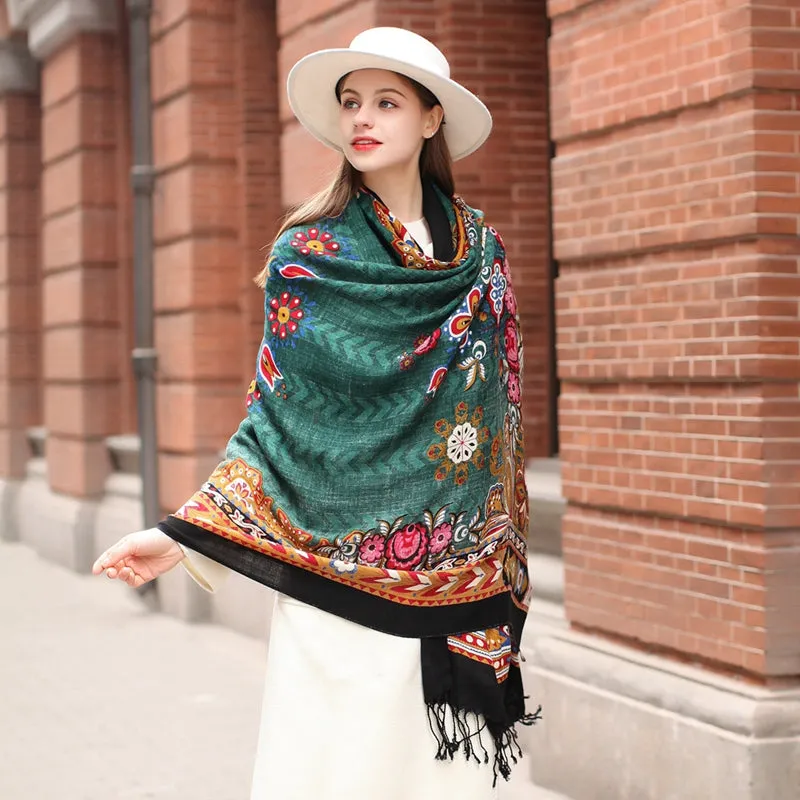 Anyyou 100% Pure Merino Wool Multicolor Poncho Winter Large Scarf Pashmina Shawl Bandana Neck Wrap For Women