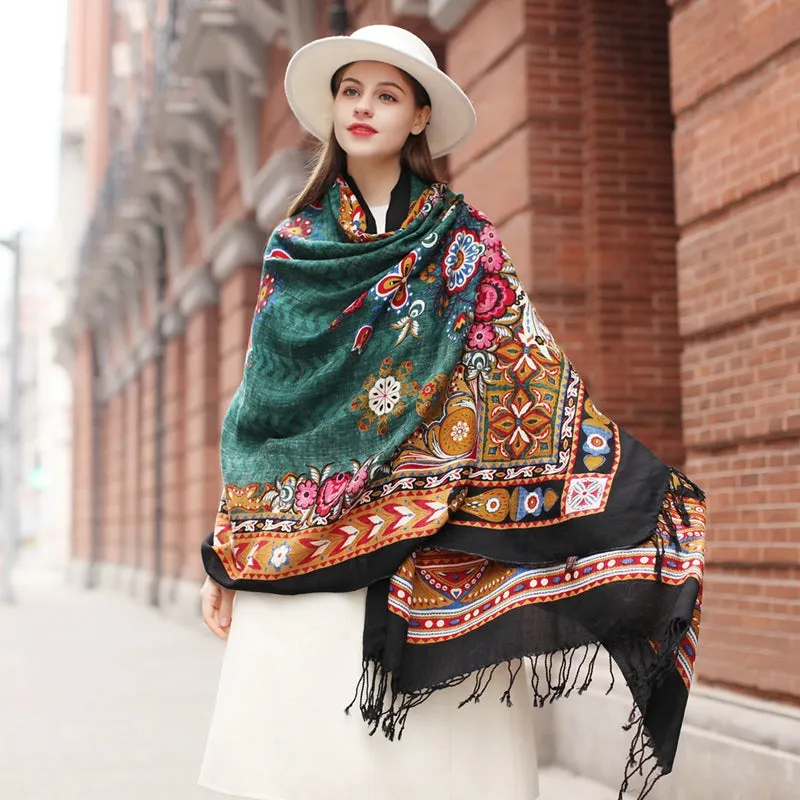 Anyyou 100% Pure Merino Wool Multicolor Poncho Winter Large Scarf Pashmina Shawl Bandana Neck Wrap For Women