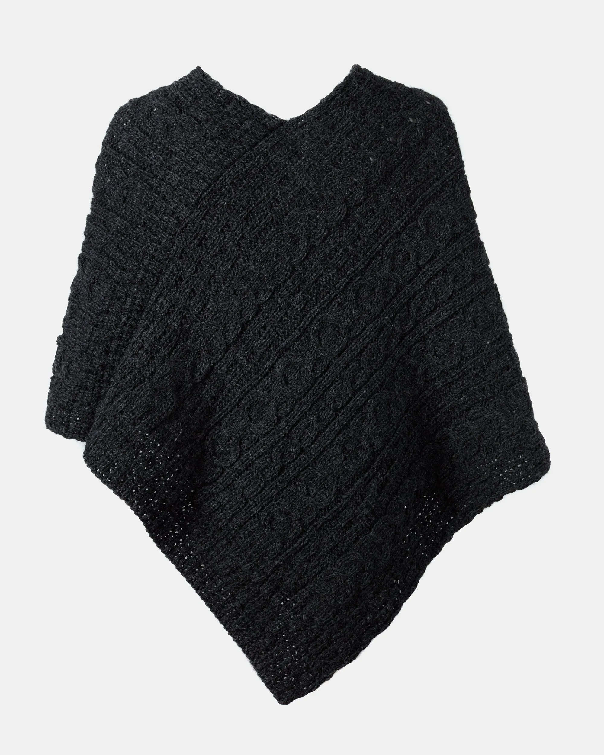 Aran Cable Knit Wool Poncho | Clearance