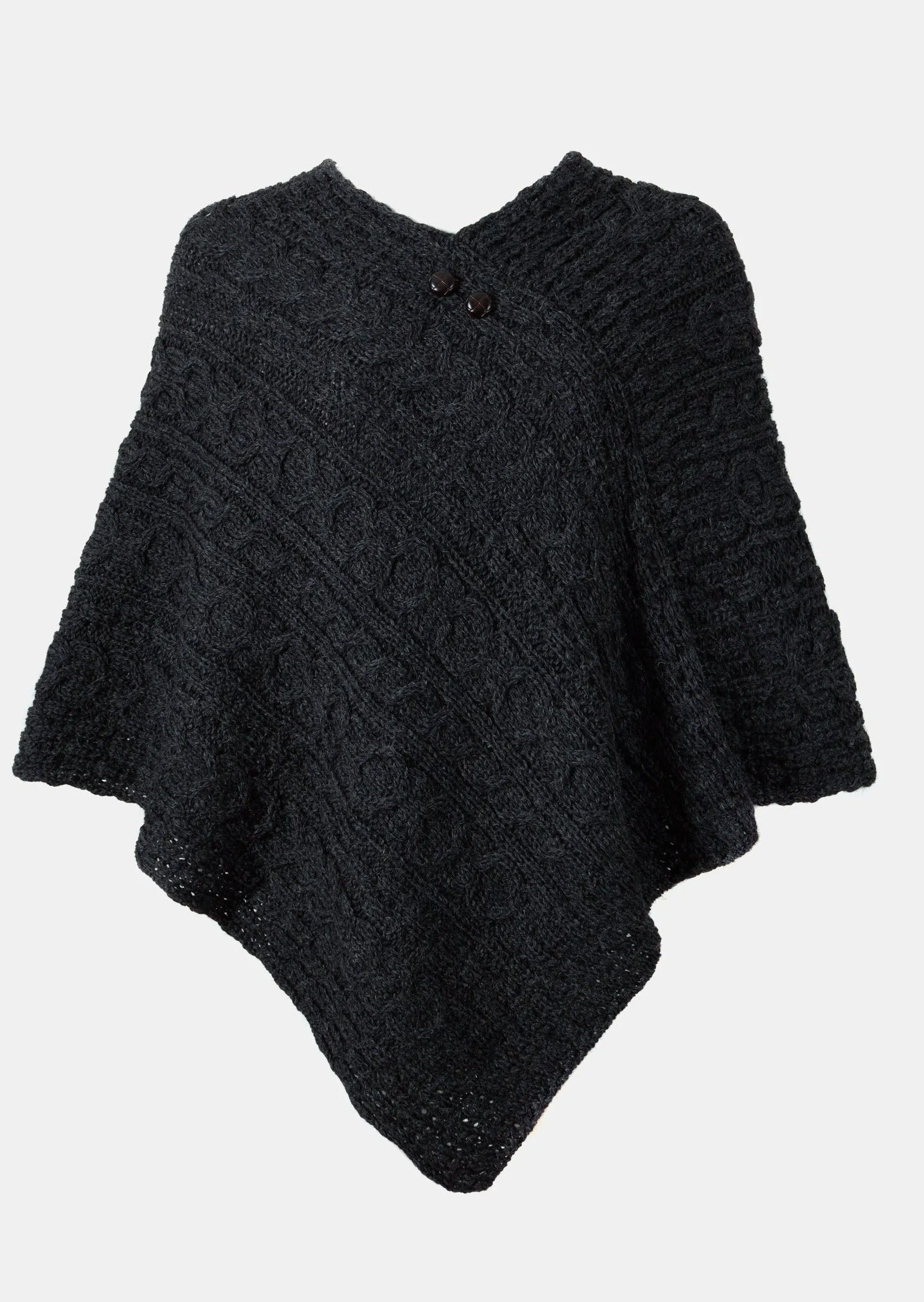 Aran Cable Knit Wool Poncho | Clearance