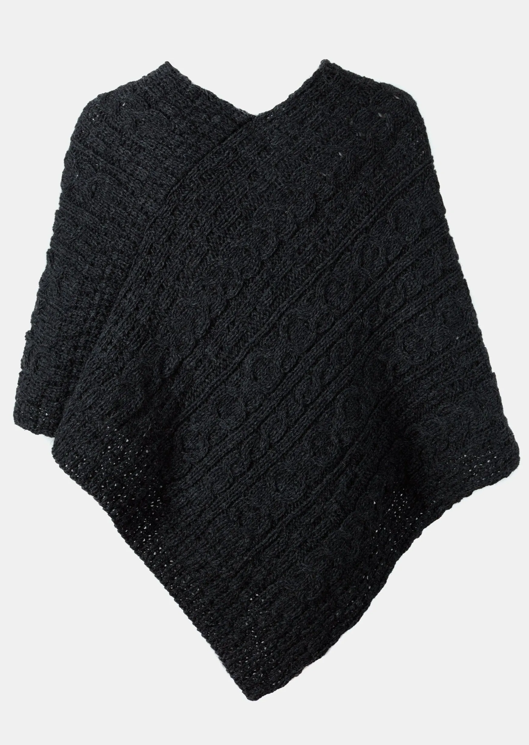 Aran Cable Knit Wool Poncho | Clearance