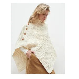 Aran Merino Button Poncho Merino White One Size