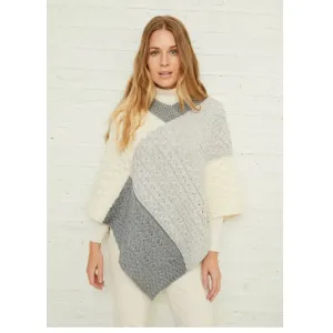 Aran Patchwork Poncho - 3 Colour Feather Grey/Ocean Grey/Classic Aran One Size