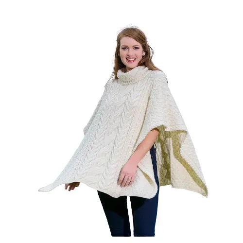 Aran Poncho with Cowl Neck, Classic Aran