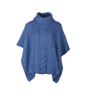 Aran Super Soft Merino Poncho with Cowl Neck Ink