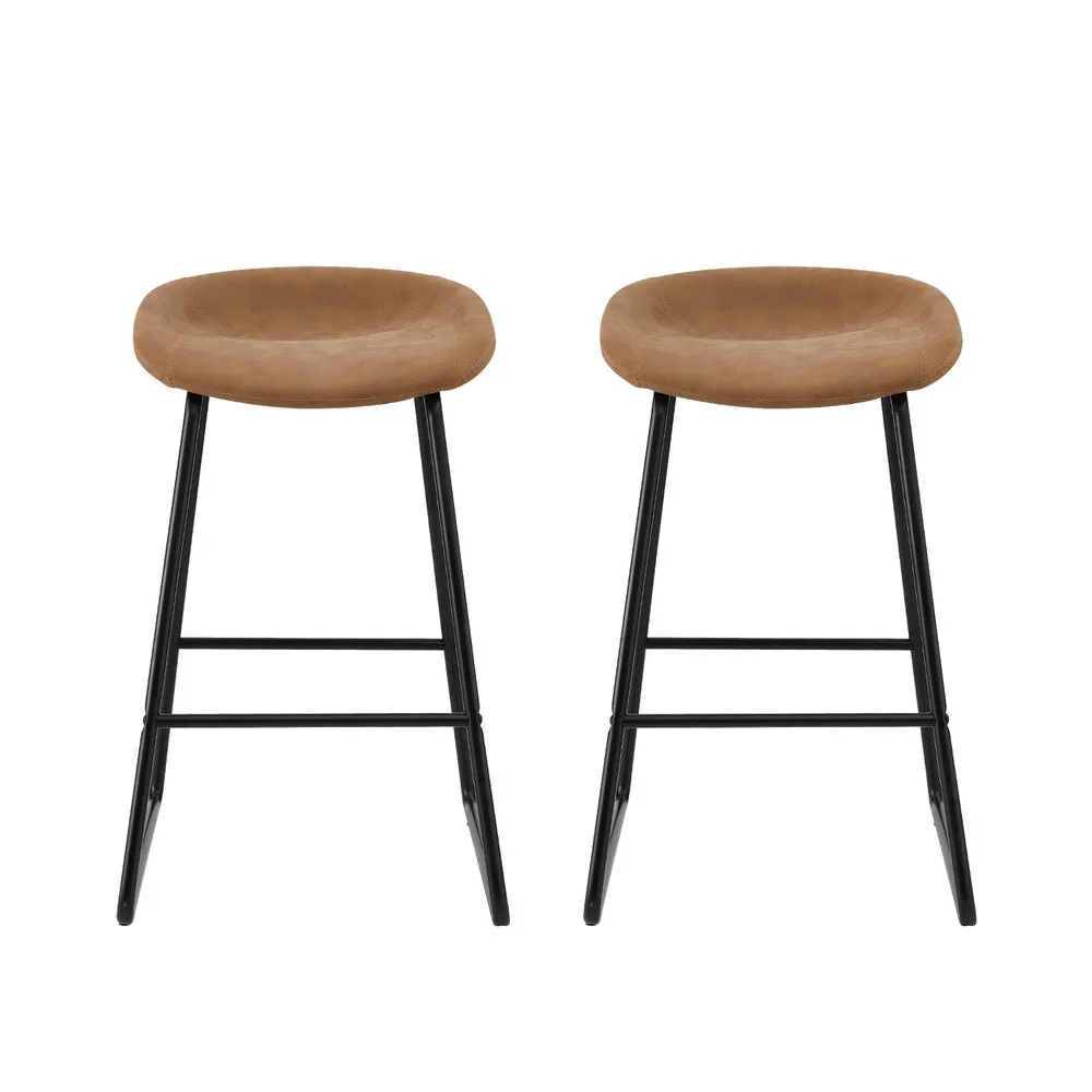 Artiss 2x Bar Stools Kitchen Dining Chairs Counter Stool PU Leather Metal Brown