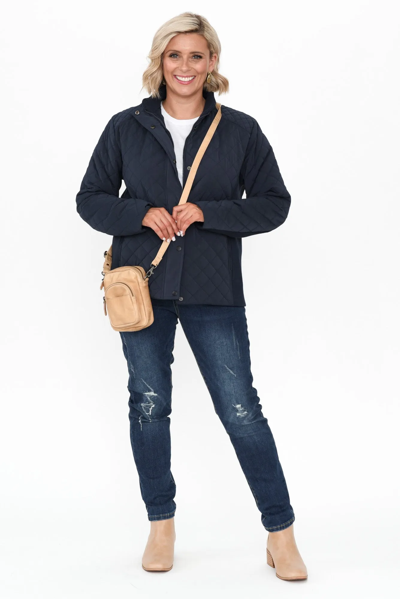 Asena Navy Quilted Puffer Jacket