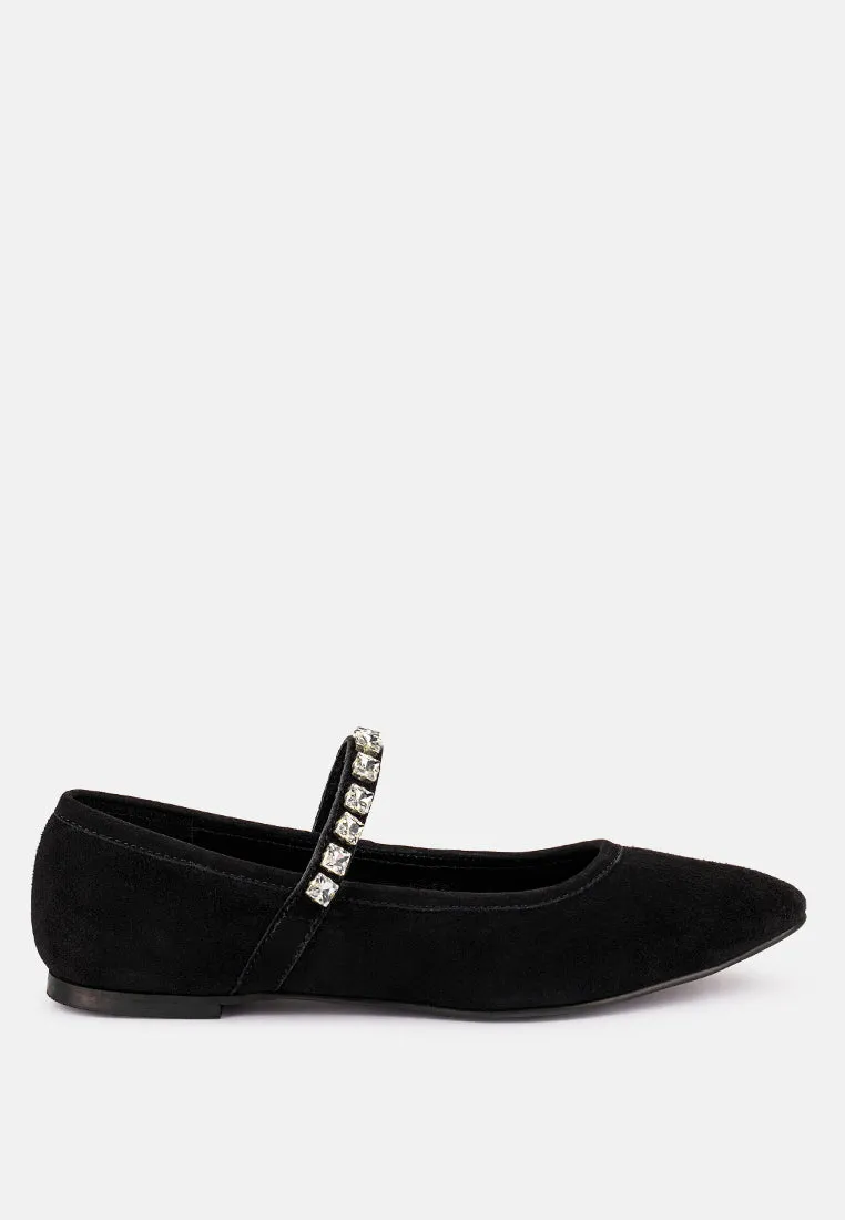 ASSISI Black Fine Suede Mary Jane Ballet Flats