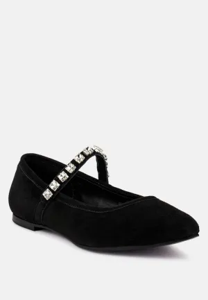 ASSISI Black Fine Suede Mary Jane Ballet Flats