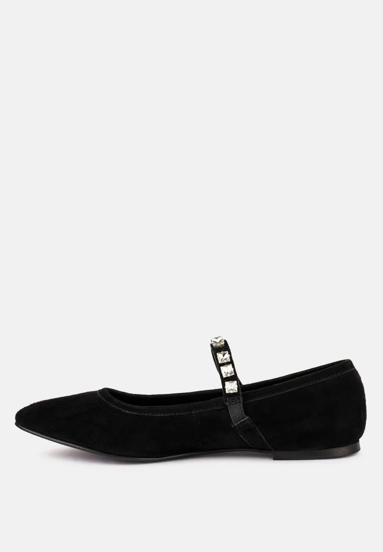 ASSISI Black Fine Suede Mary Jane Ballet Flats