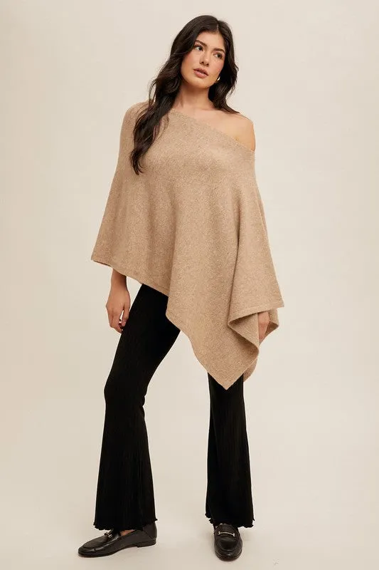 ASYMMETRICAL SWEATER CAPE (BEIGE)