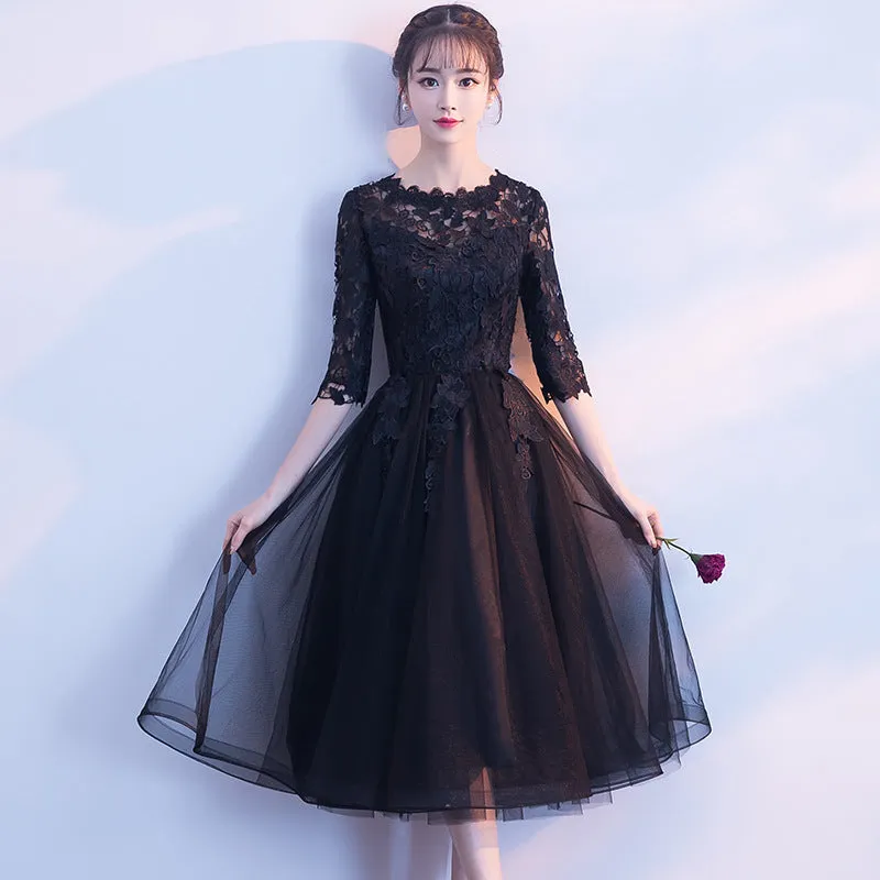 Banquet Evening Dress  New Short Front and Long Back Elegant Party Gathering Dress Black Evening Dress One Piece Dropshipping