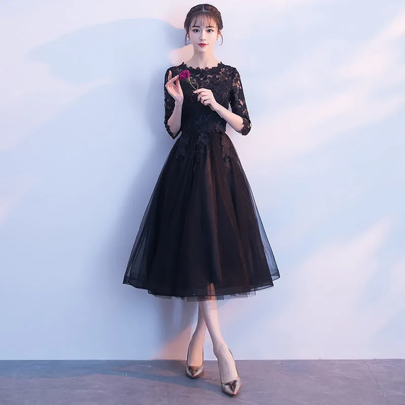 Banquet Evening Dress  New Short Front and Long Back Elegant Party Gathering Dress Black Evening Dress One Piece Dropshipping