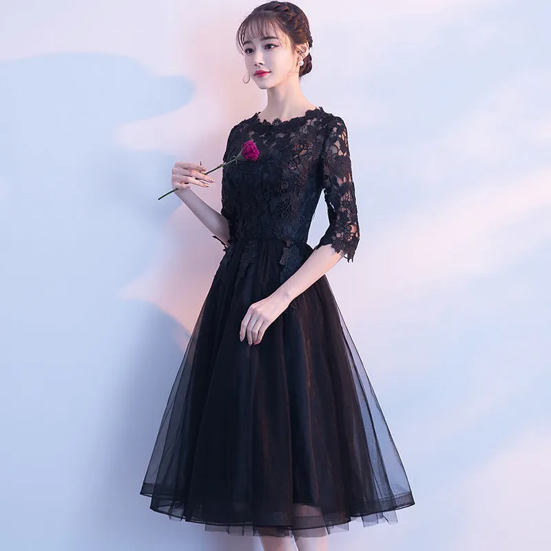 Banquet Evening Dress  New Short Front and Long Back Elegant Party Gathering Dress Black Evening Dress One Piece Dropshipping