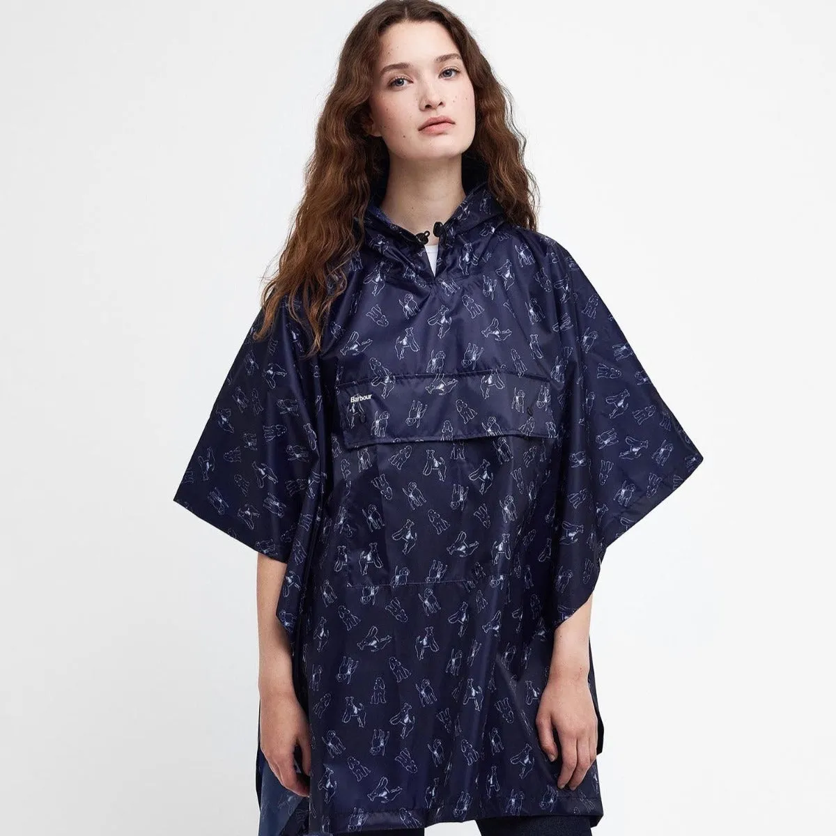 Barbour Packaway Poncho in Navy/Cloud