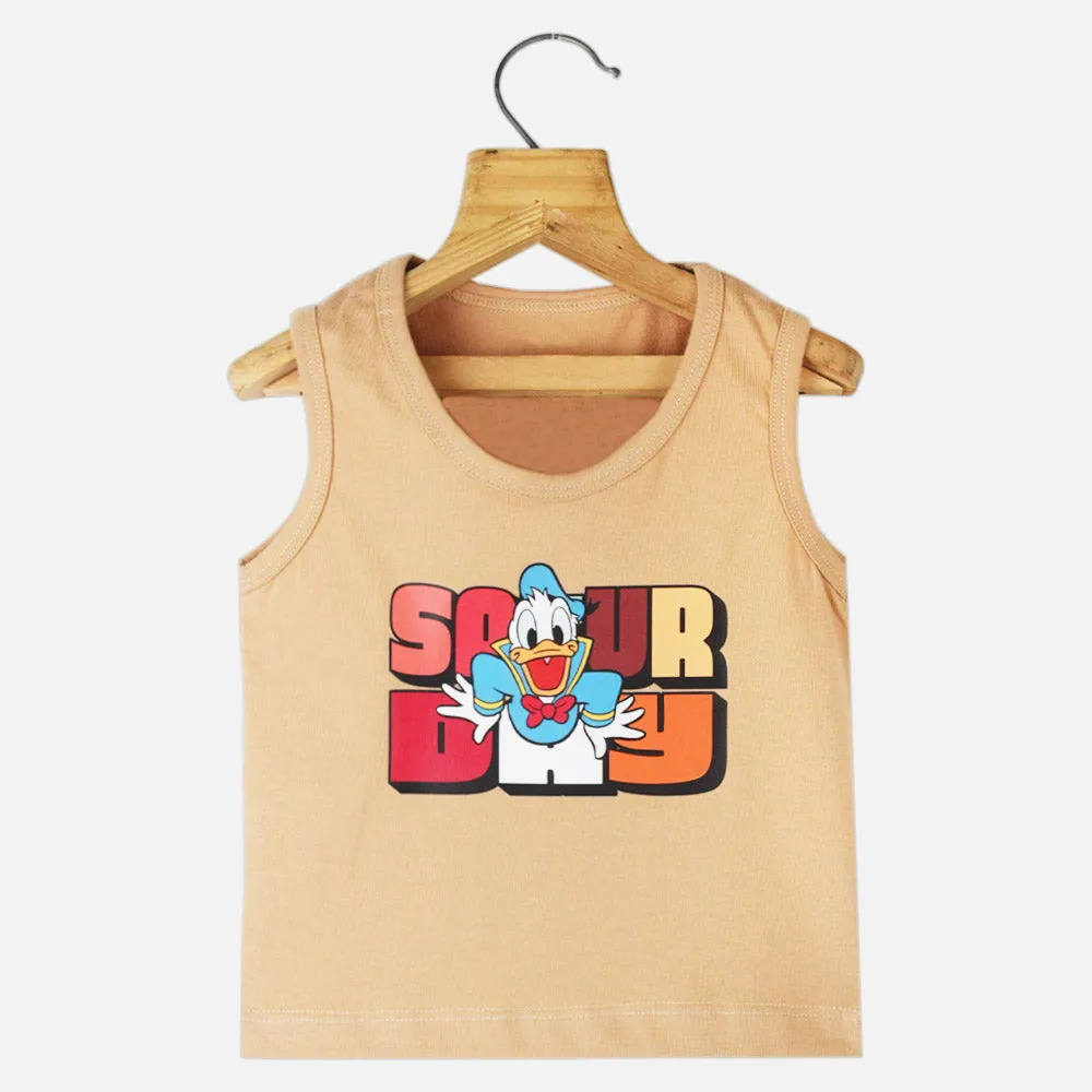 Beige Donald Duck Theme Tank T-Shirt