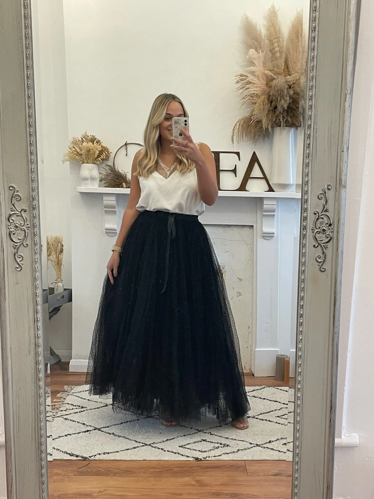 Black Polka Dot Maxi Tulle Skirt