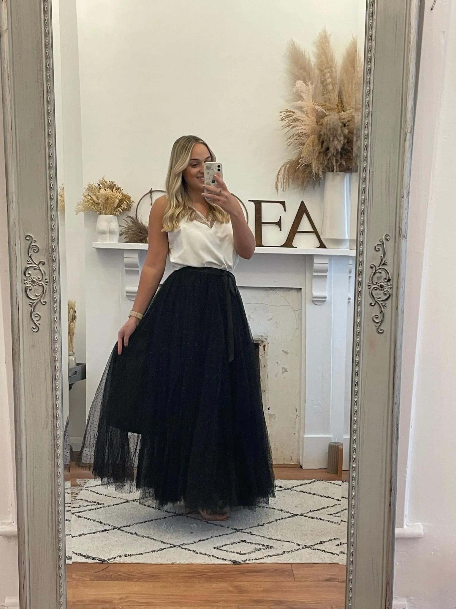 Black Polka Dot Maxi Tulle Skirt