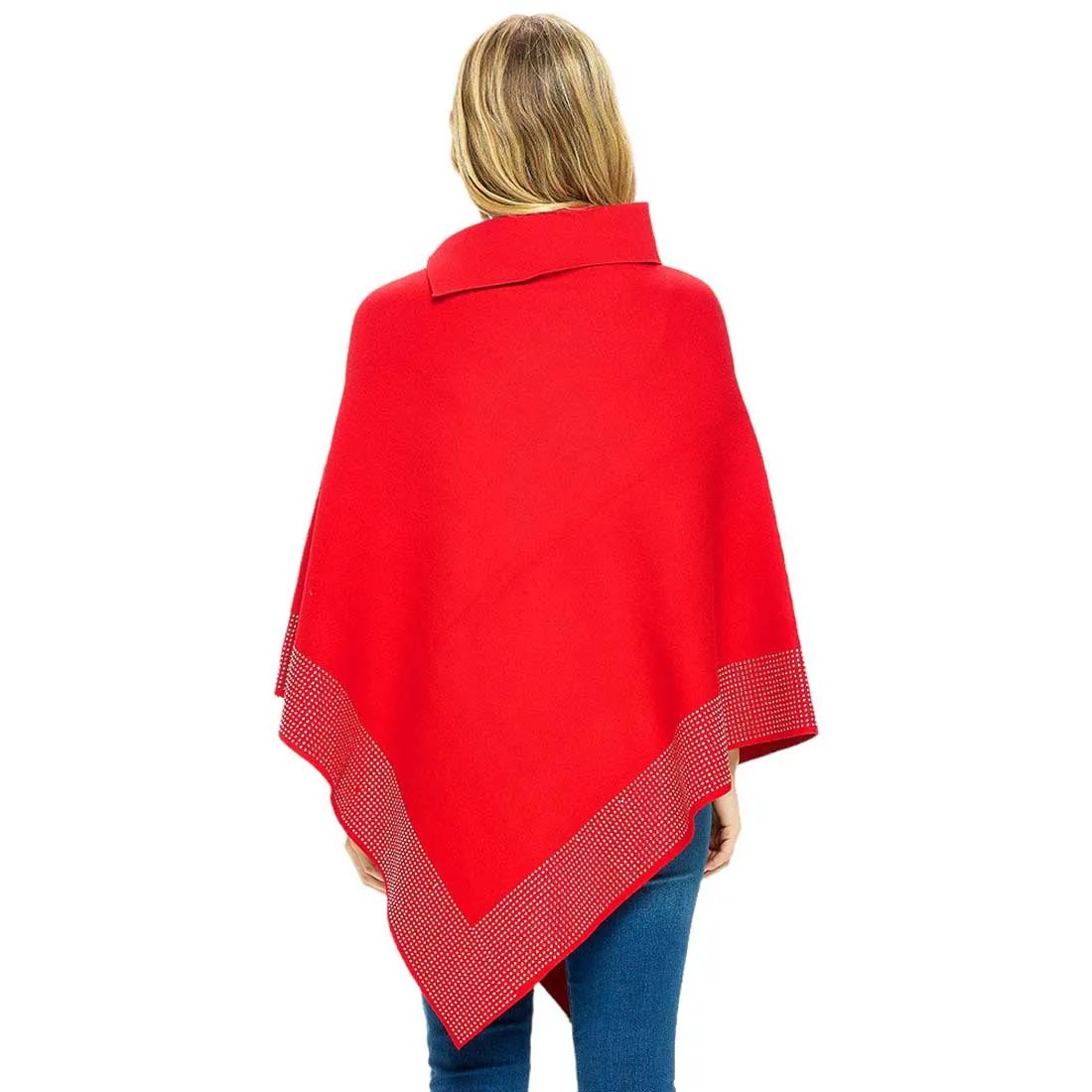 Bling Border Solid Neck Poncho