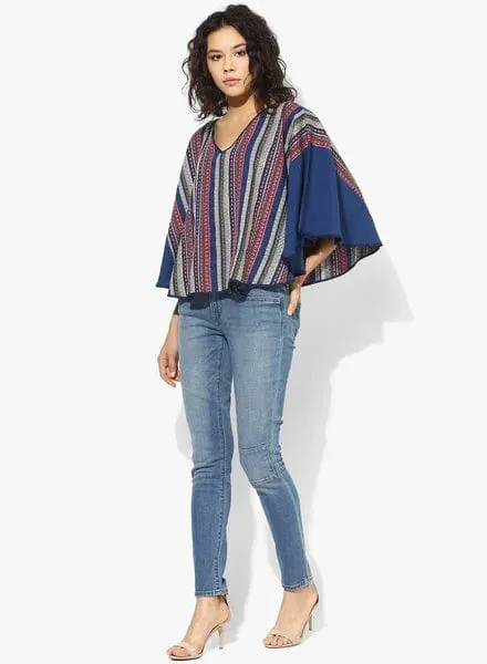 Blue Poncho Top - (Clearance - Final Sale)