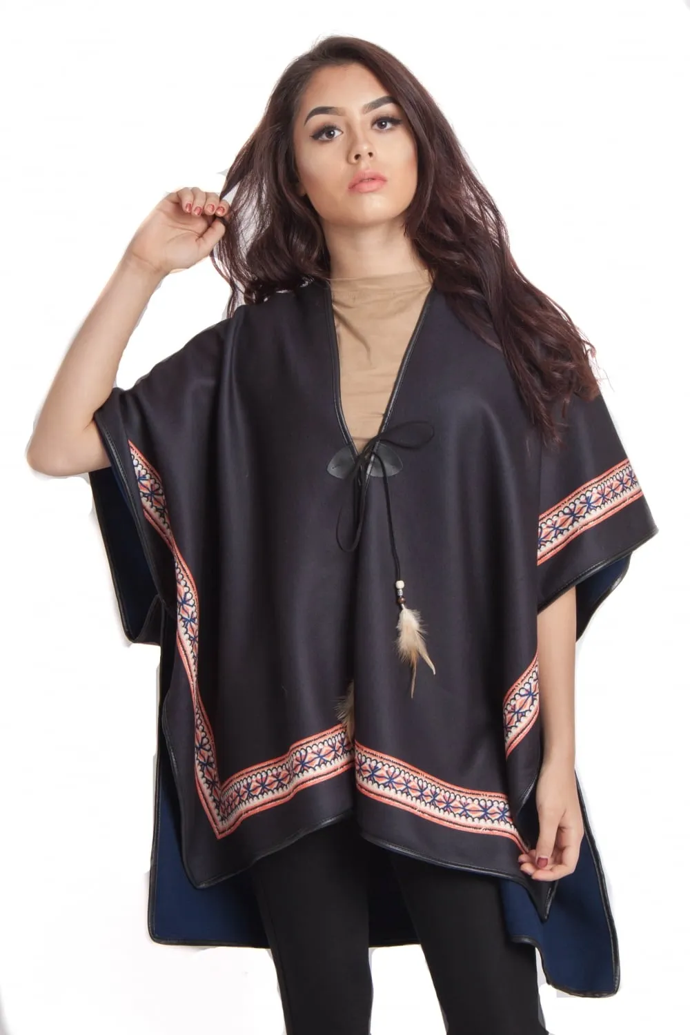 Border Print Poncho