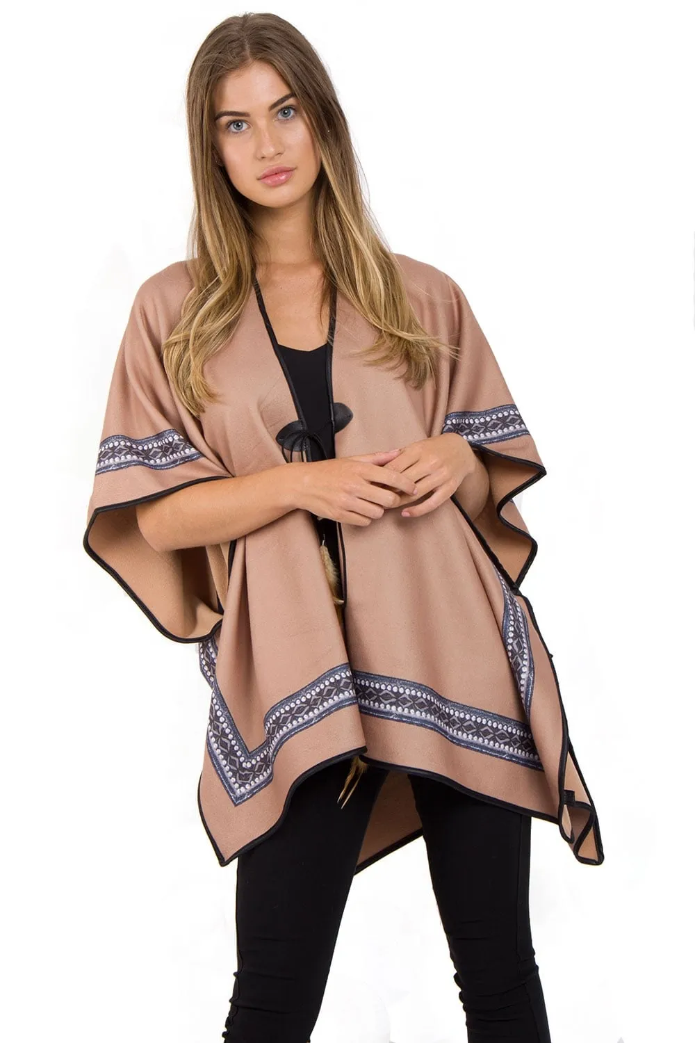 Border Print Poncho