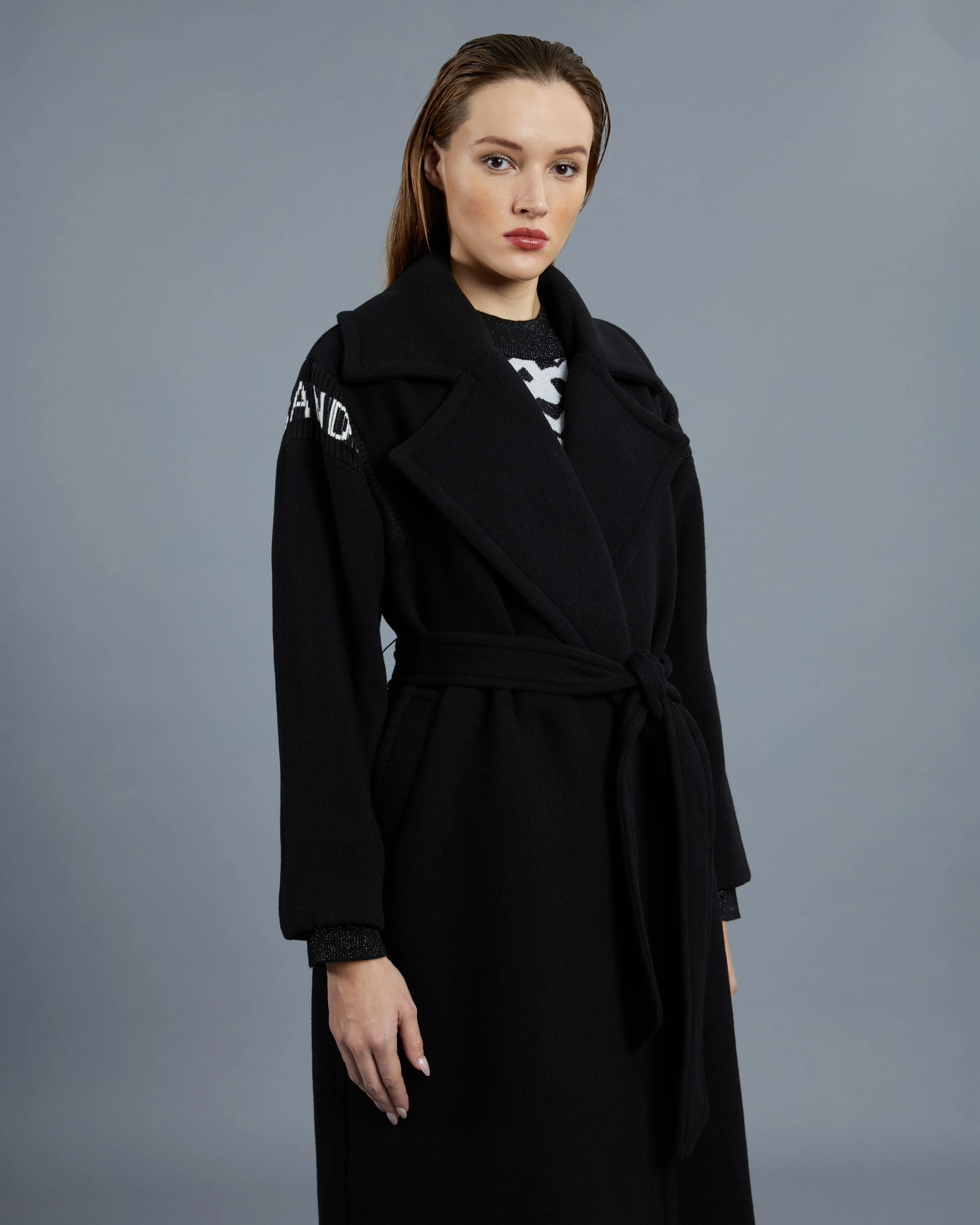 Brand Knit Paneled Coat