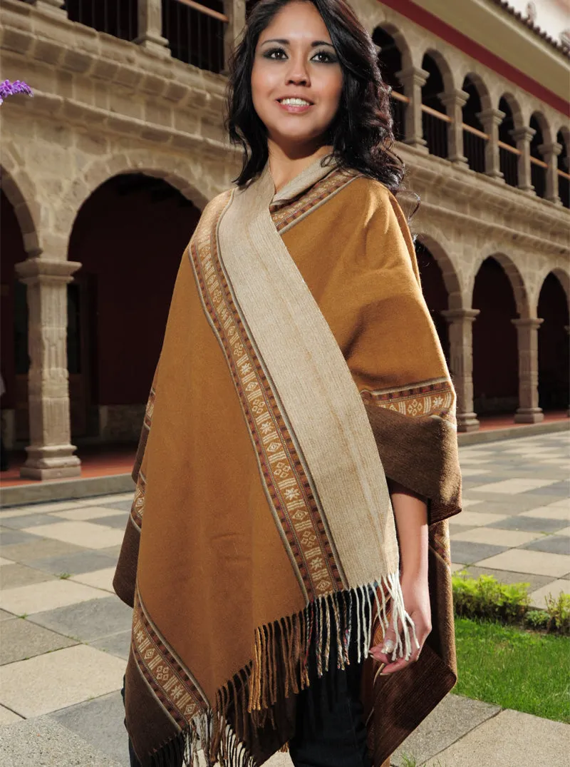 Brown Alpaca Ruana Open Poncho