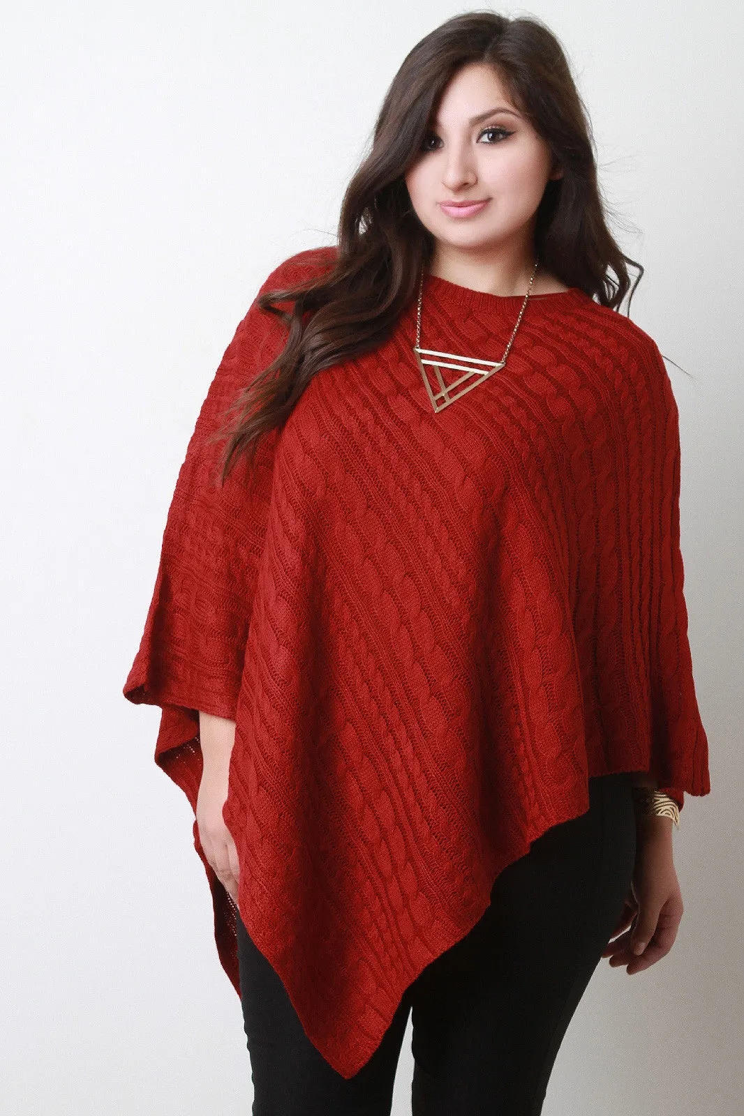 Cable Knit Asymmetrical Poncho