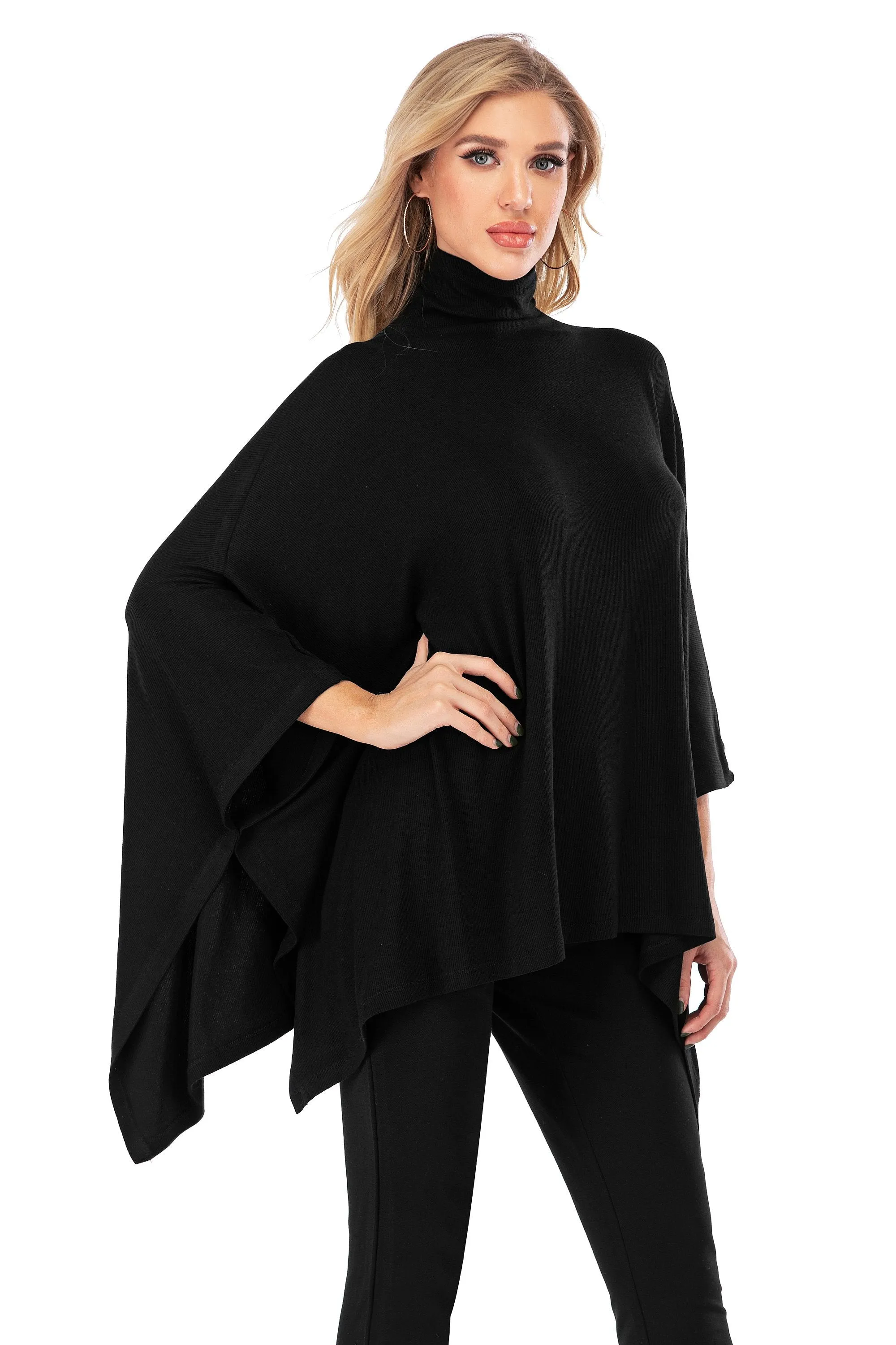 Calison Women's Loose Pullover Turtleneck Poncho