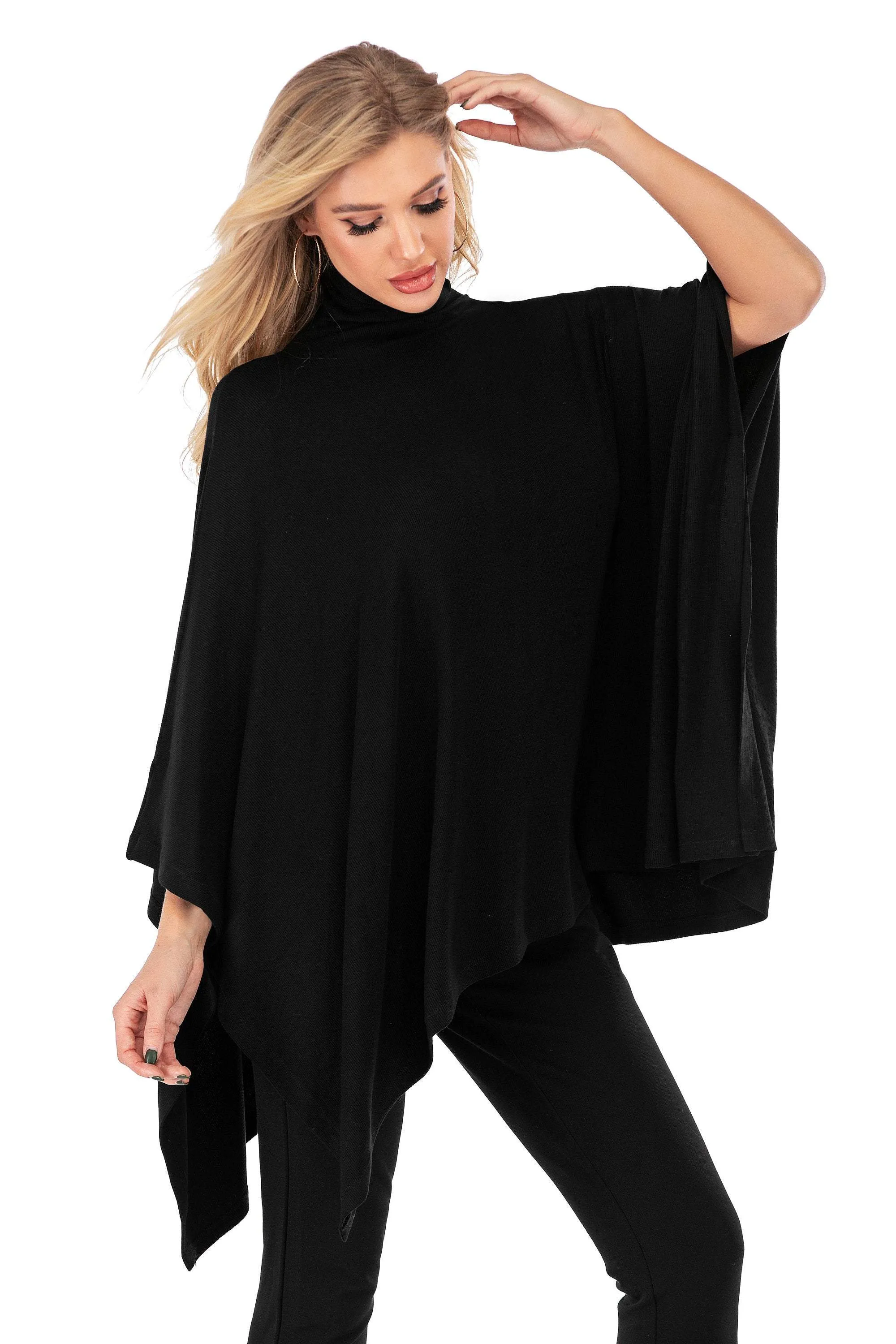 Calison Women's Loose Pullover Turtleneck Poncho