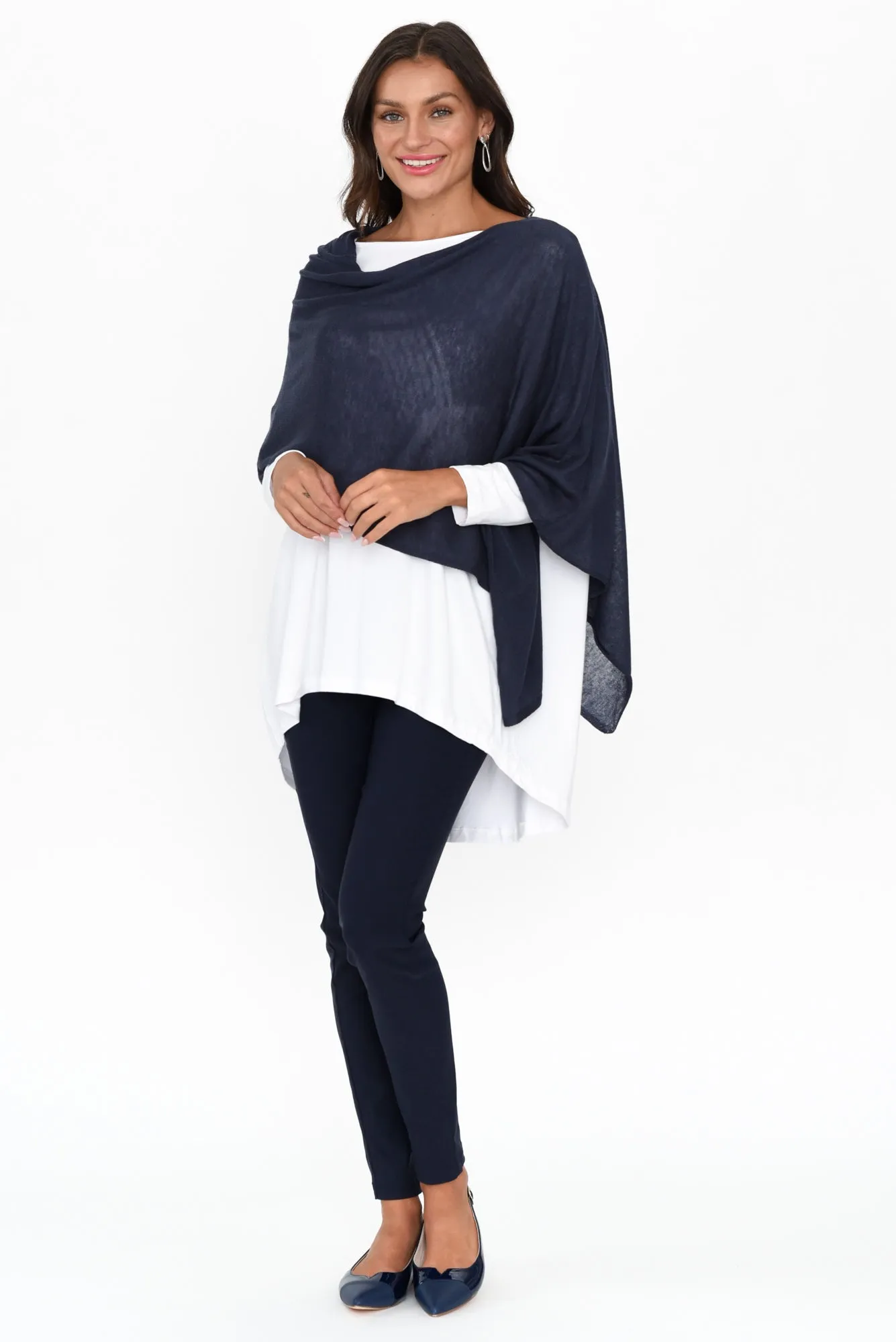 Carrie Navy Cashmere Bamboo Poncho