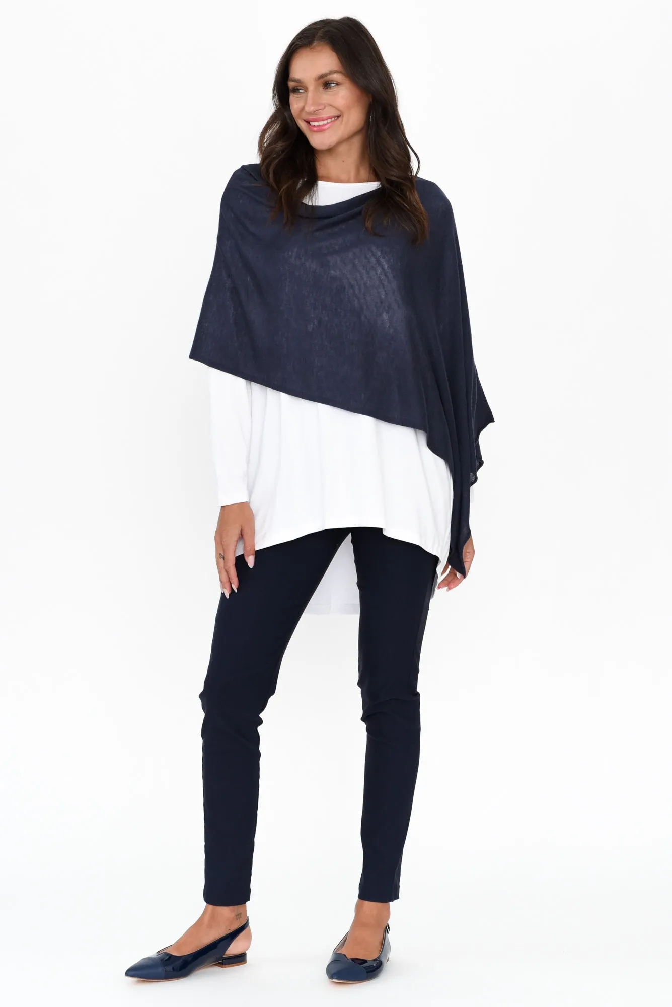 Carrie Navy Cashmere Bamboo Poncho