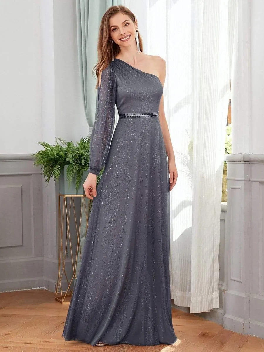 Charming One Shoulder Evening Dresses with Long Sleeve