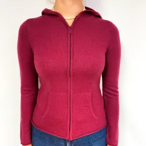 Cherry Pink Cashmere Zip Up Hoodie with Pockets Small