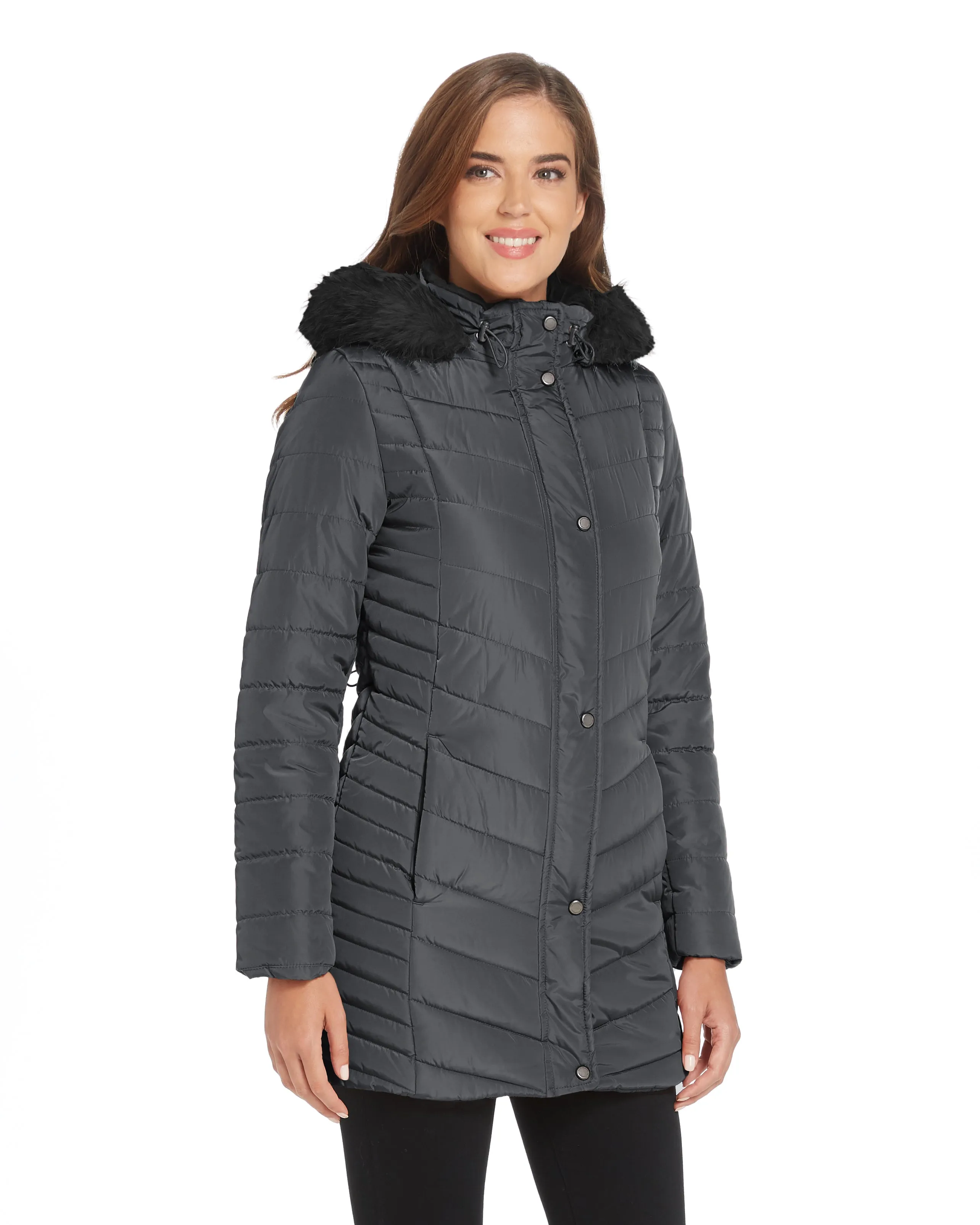 CHEVRON QUILTED 3/4 PUFFER