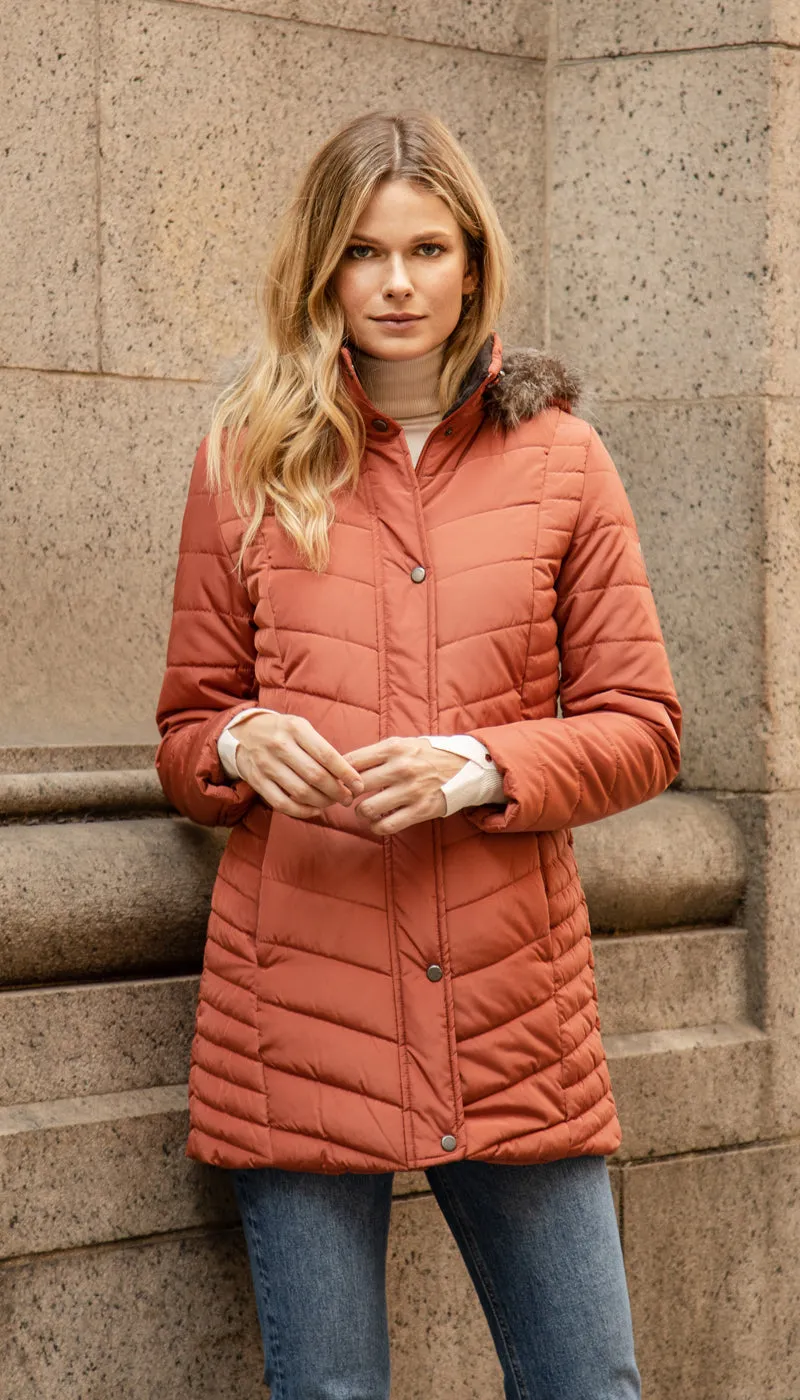 CHEVRON QUILTED 3/4 PUFFER