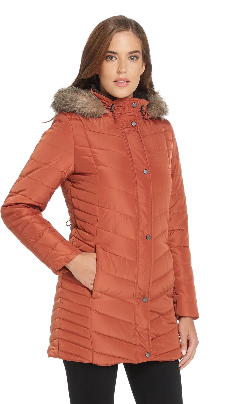 CHEVRON QUILTED 3/4 PUFFER