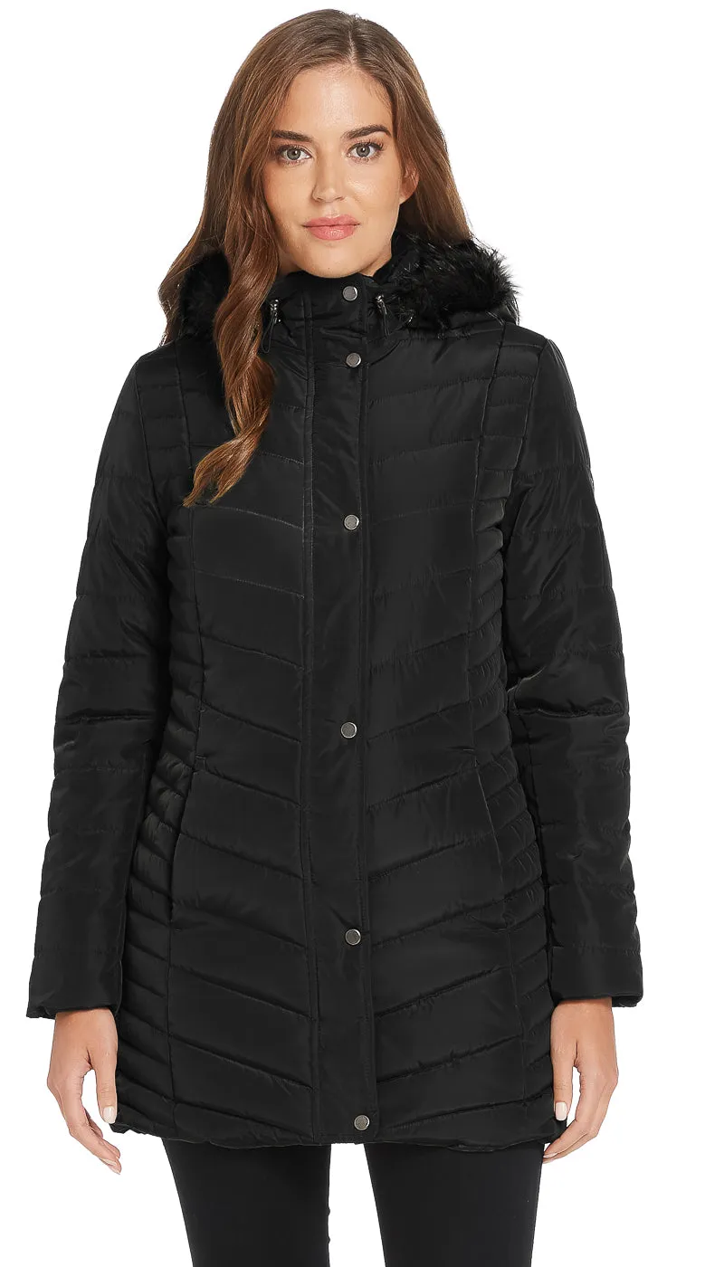 CHEVRON QUILTED 3/4 PUFFER